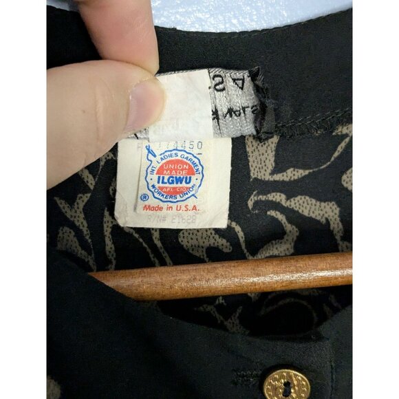 Breli Originals Blk Tan Patterned Dress Button Front Midi Gold Buttons Sz 14 - Picture 5 of 15